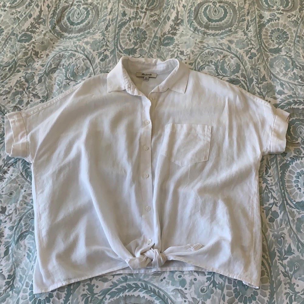 XXS Madewell White Tie Crop Button Down Top